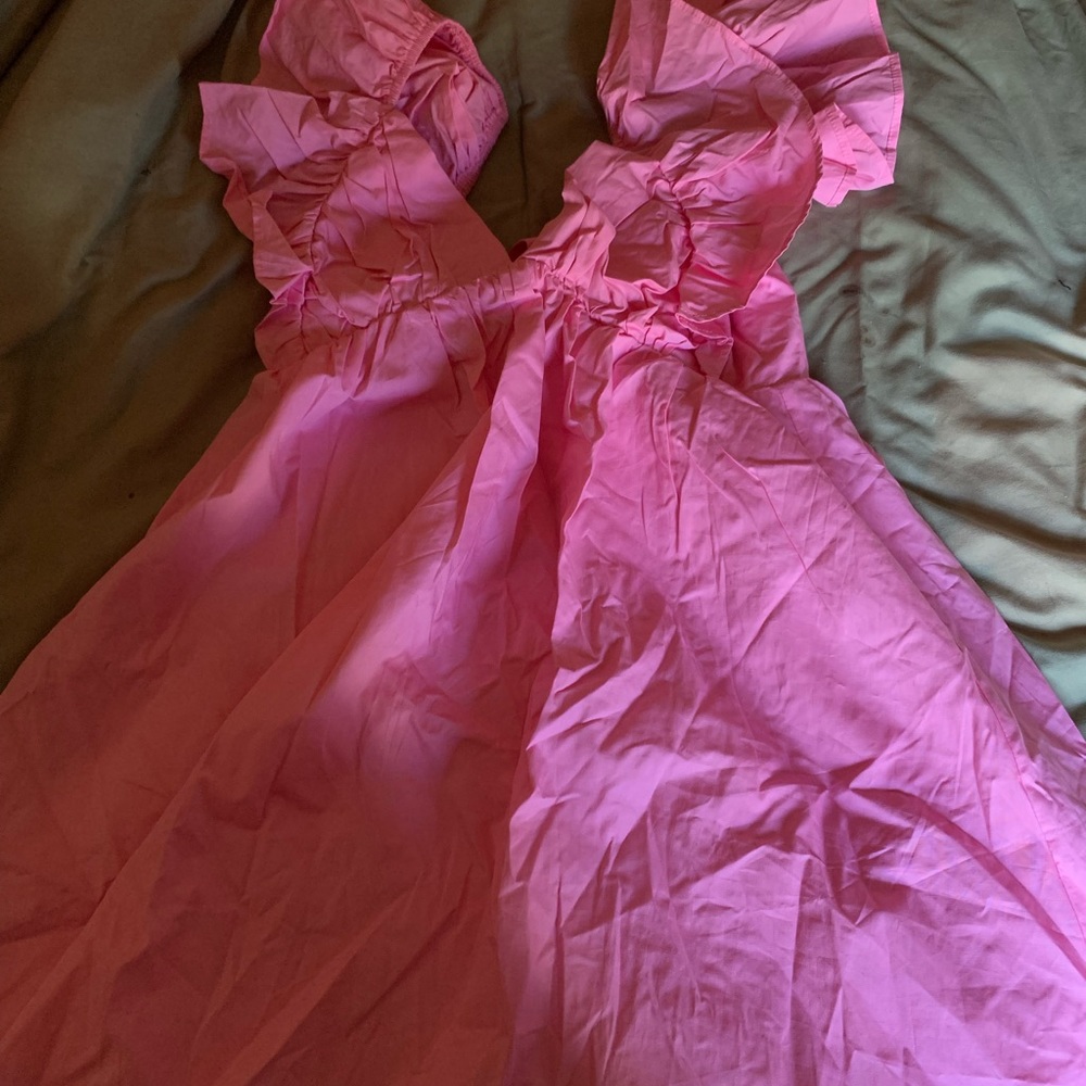 Pink Ruffle Open Back Mini Dress - Picture 4 of 7